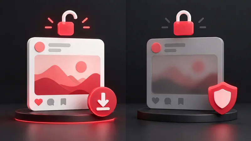 Public post with a download arrow compared with a protected private post
